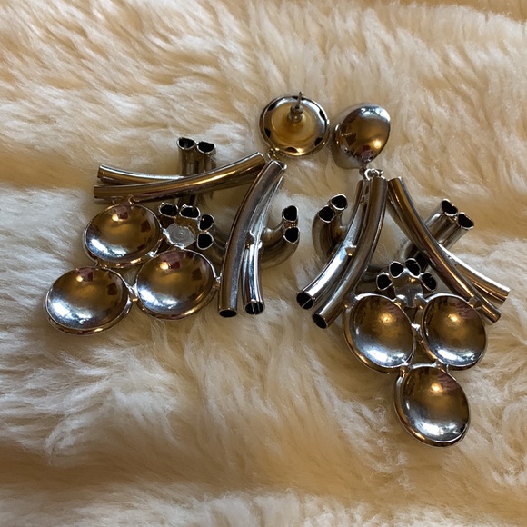 Vintage 80s silver tone and crystal jewel big flashy statement earrings - Picture 7 of 7